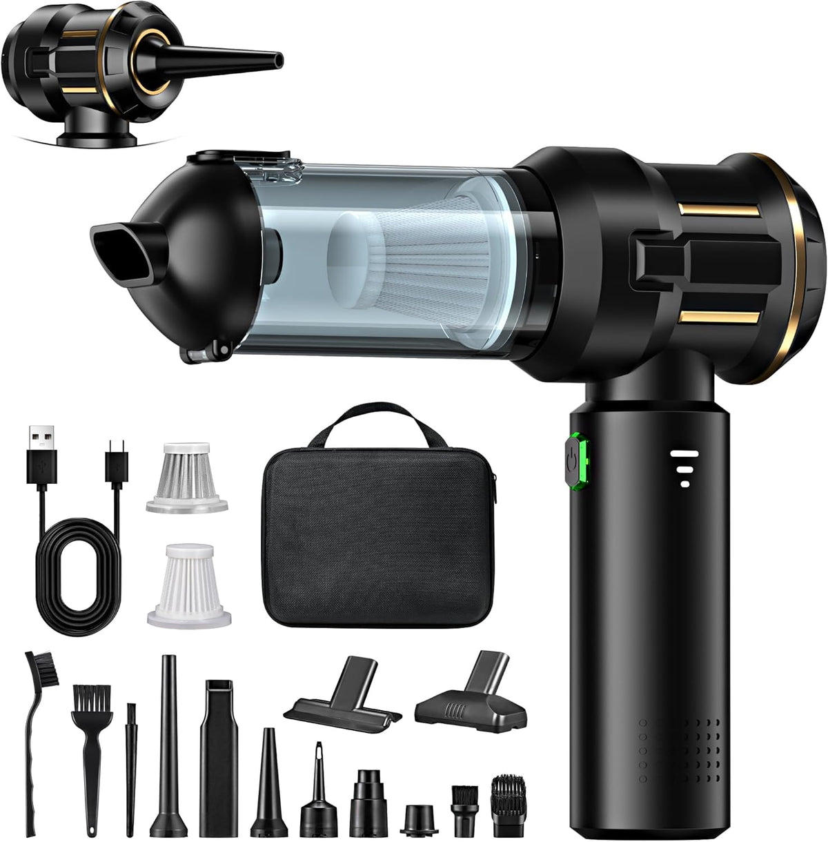 Car Vacuum Cleaner, 4-In-1 Handheld Vacuum Cleaner Powerful 25000PA, Portable Mini Vacuum Cordless, 3-Speed 220000Rpm Rechargeable Compressed Air Duster Air Blower for Car